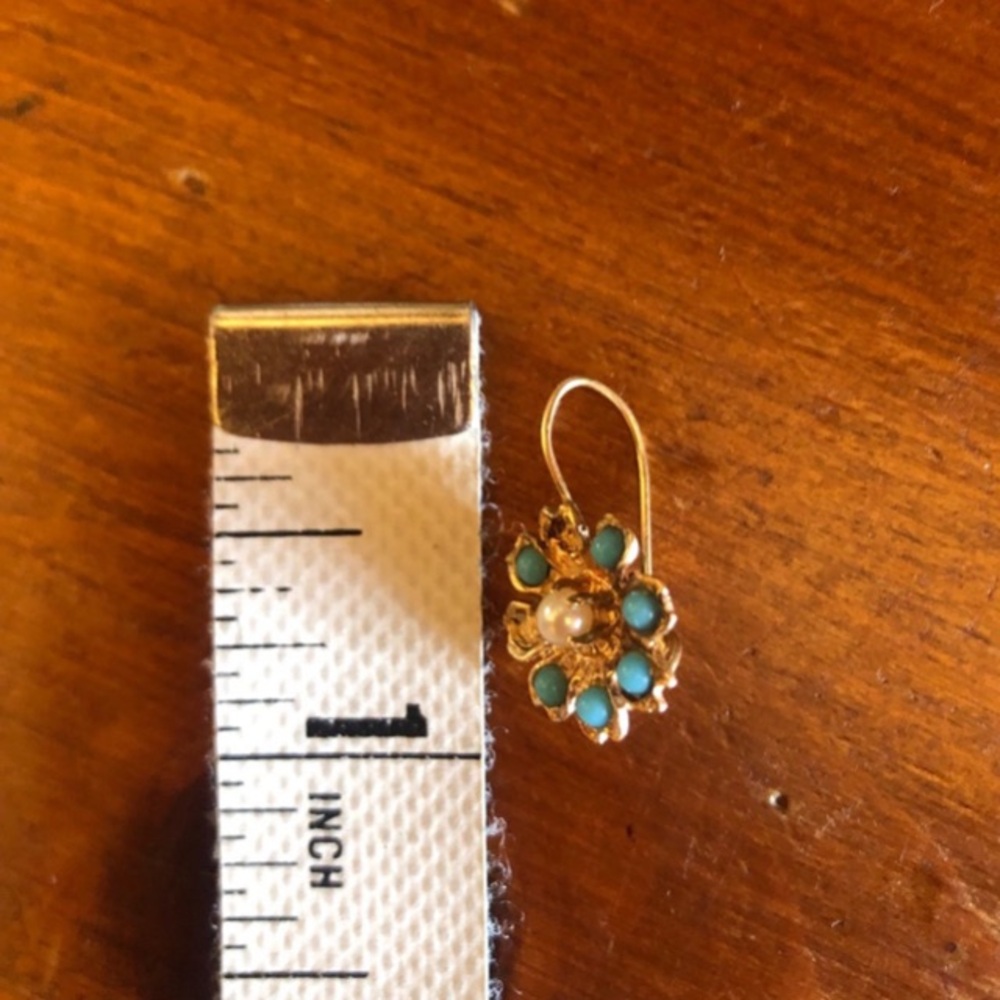 Single 14k Gold Earring Turquoise Pearl - Picture 5 of 6